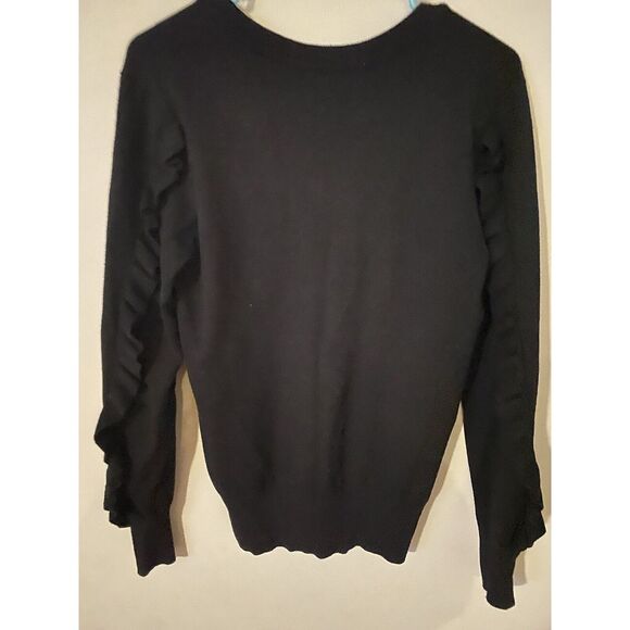 Kut From The Kloth Ruffle Sleeve Sweater Small Black VNeck Rayon/Nylon NWOT - Picture 2 of 3